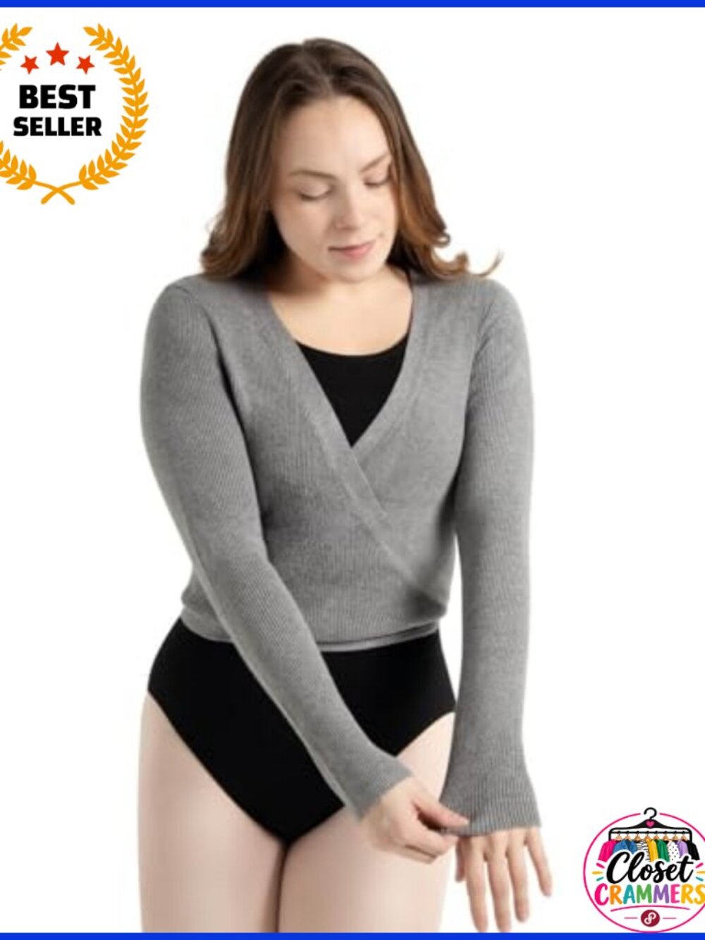 Capezio Women's Knit Wrap Sweater Long Sleeve Fitted Drawstring Waist